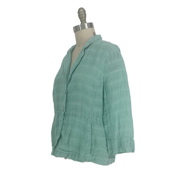 Eileen Fisher Linen Blazer Jacket size Medium Aqua Blue/Mint Green - Picture 3 of 10
